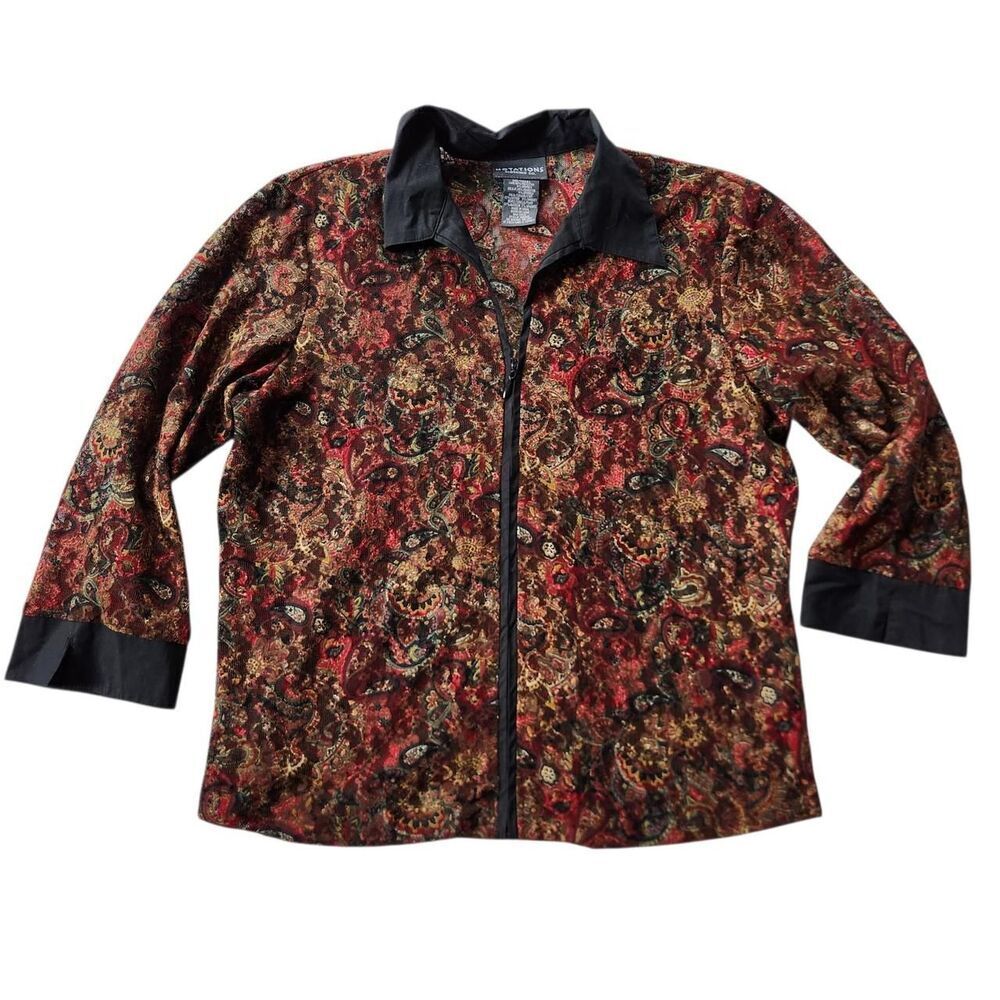 Vintage Lace Gardengoth Paisley Y2k Notations Zip up shirt, Size L